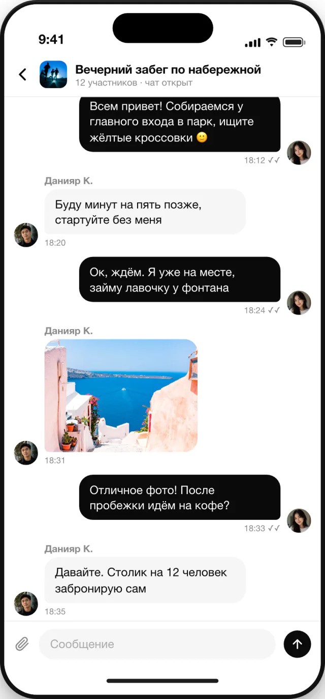 Чат встречи с сообщениями участников